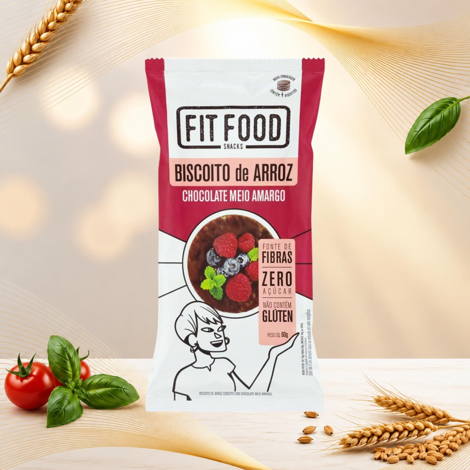 Fit Food Biscoito de Arroz Integral com Cobertura Chocolate Meio